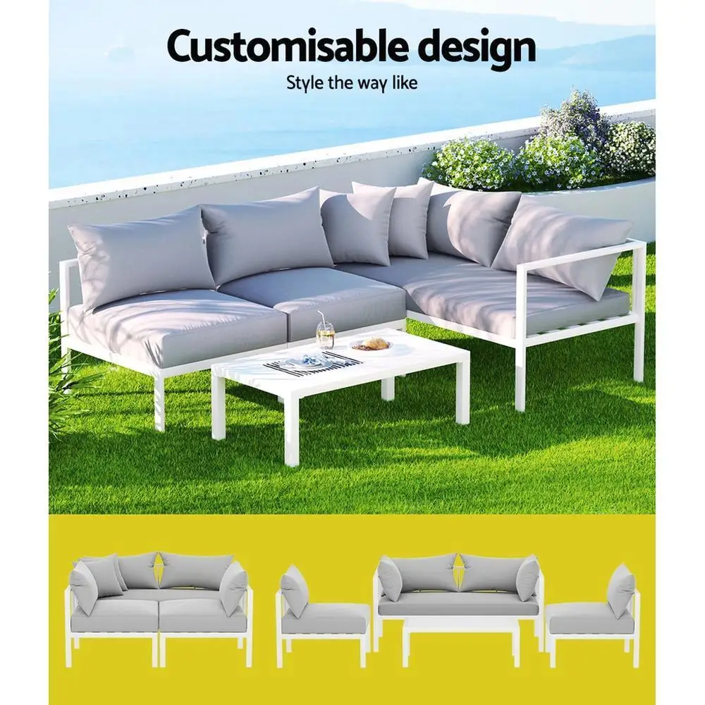 4 Seater Outdoor Sofa Set Aluminium Lounge Furniture Garden Patio Conversation Set with Cushions