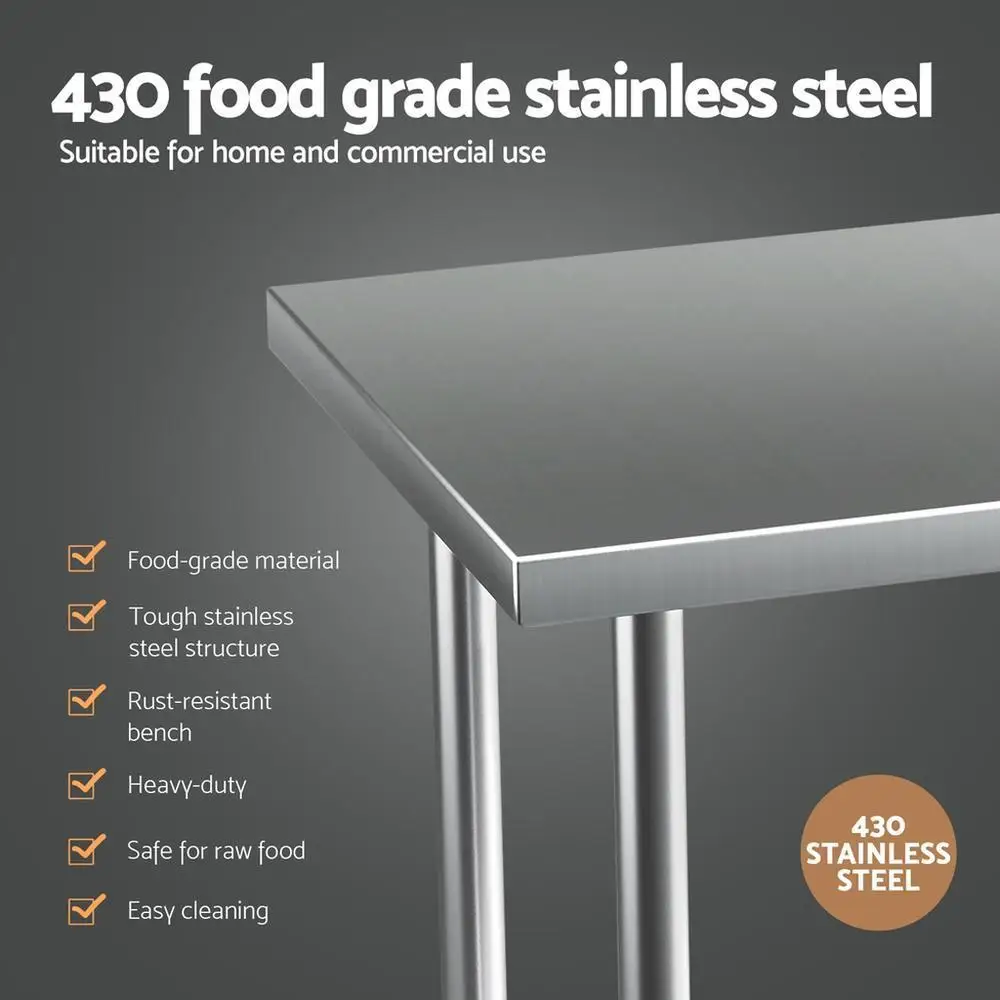 Stainless Steel Kitchen Work Bench with Wheels 91x61cm Heavy Duty Utility Table for Home and Commercial Use