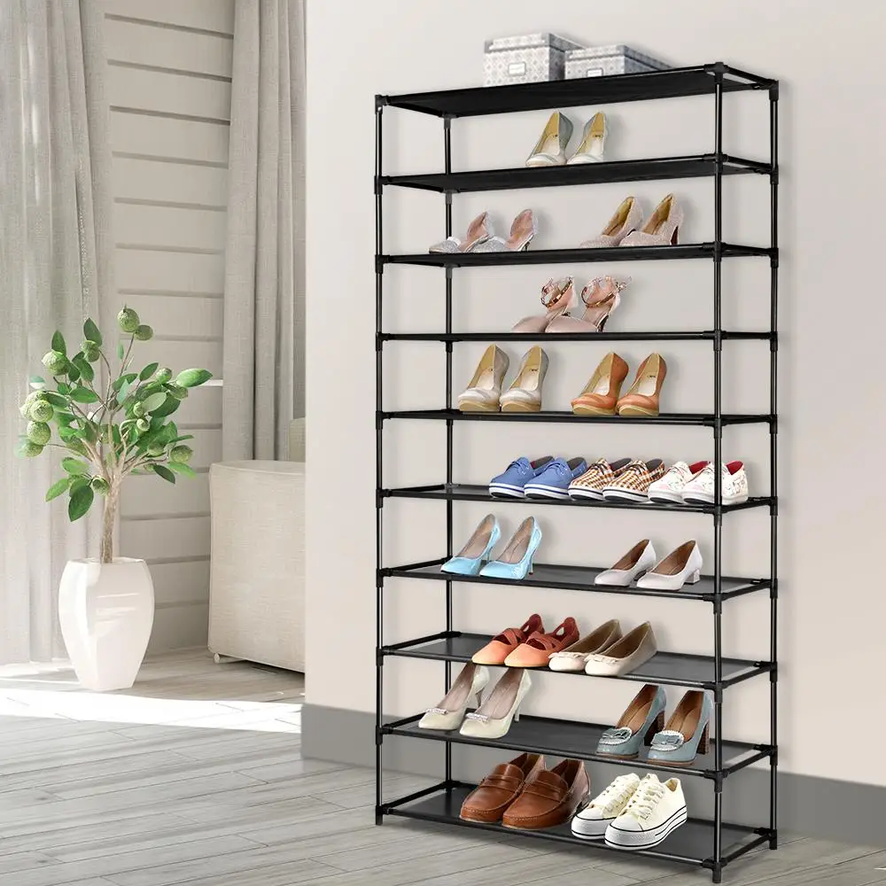 50 Pair 10 Tier Stackable Shoe Rack Cabinet Black Space Saving Storage Organizer