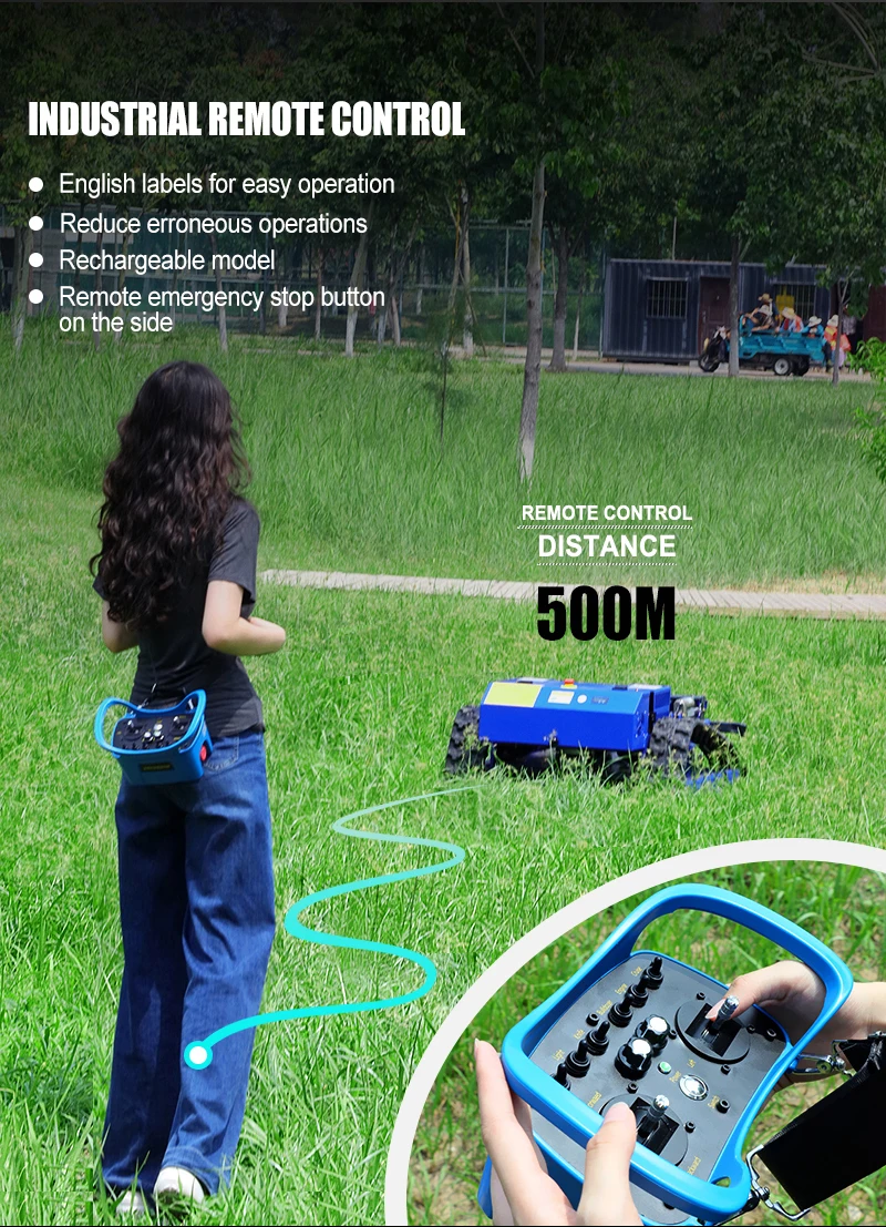 Remote-controlled lawnmower robot – a multi-functional intelligent device that integrates weeding, snow removal, and intelligent winter weeding functions. Free delivery to your door. Equipped with an industrial remote control for unparalleled flexibility.