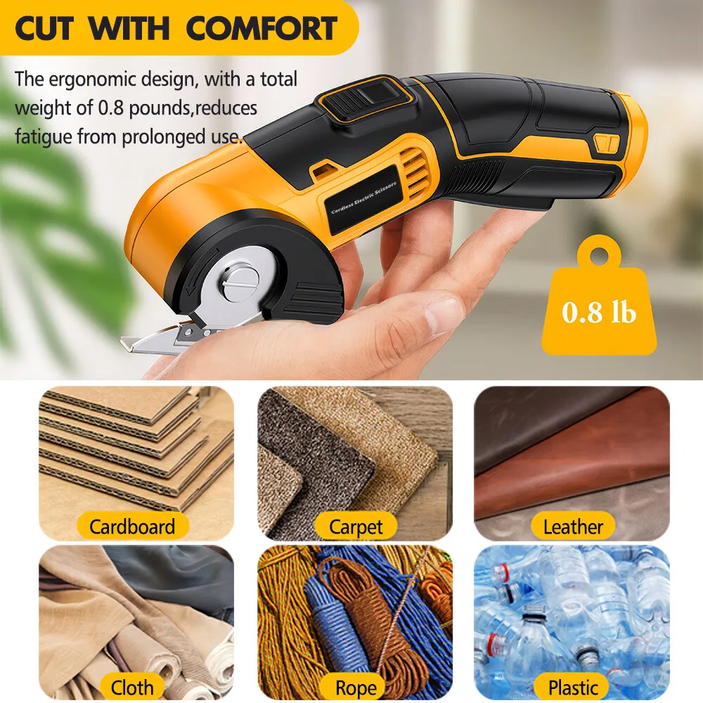 Cordless Electric Scissors Rotary Cutter PVC Leather for Crafts Sewing Cardboard