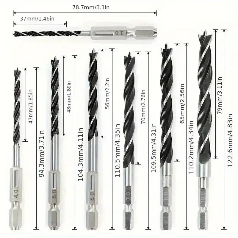 8PCS-3/4/5/6/7/8/9/10mm 1/4Hexagonal Handle Three-Point Positioning Woodworking Drill Bit