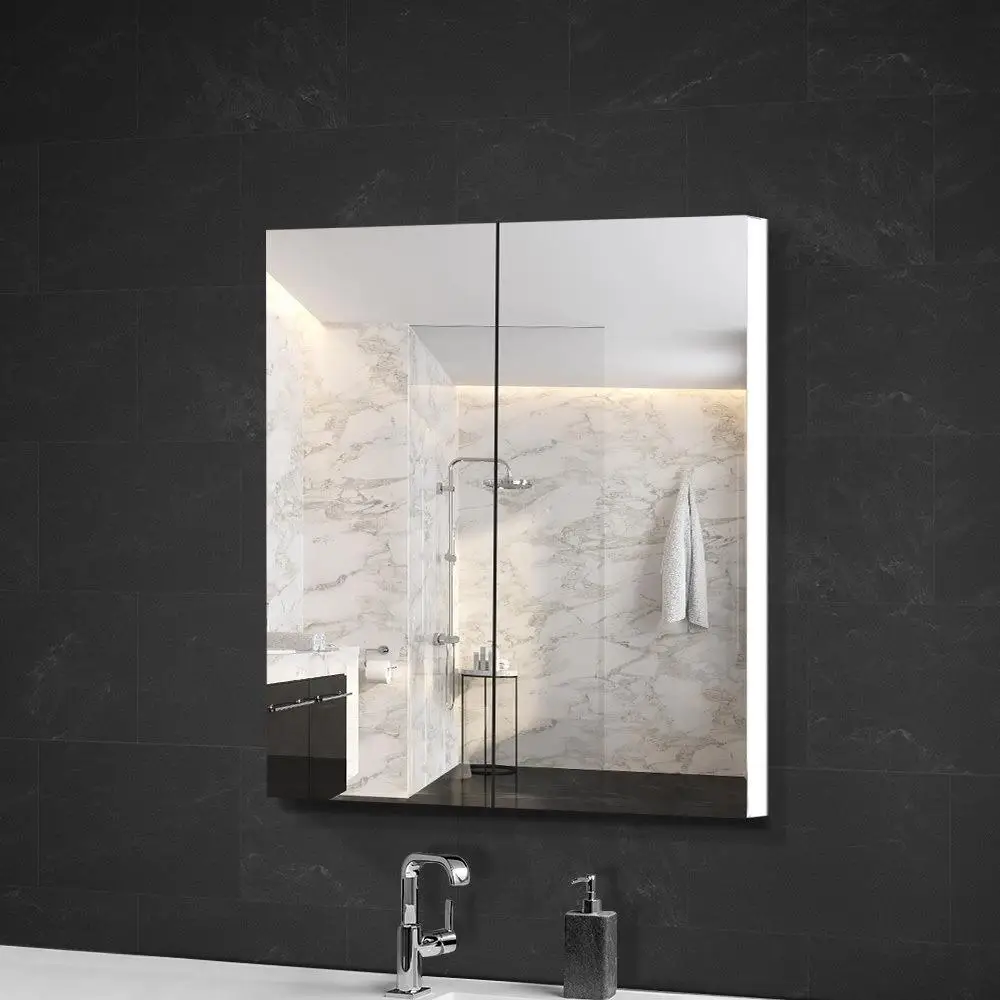 Bathroom Mirror Cabinet 600x720mm White Wall Mounted Storage Cabinet for Bathroom Vanity Organizer with Mirror Door