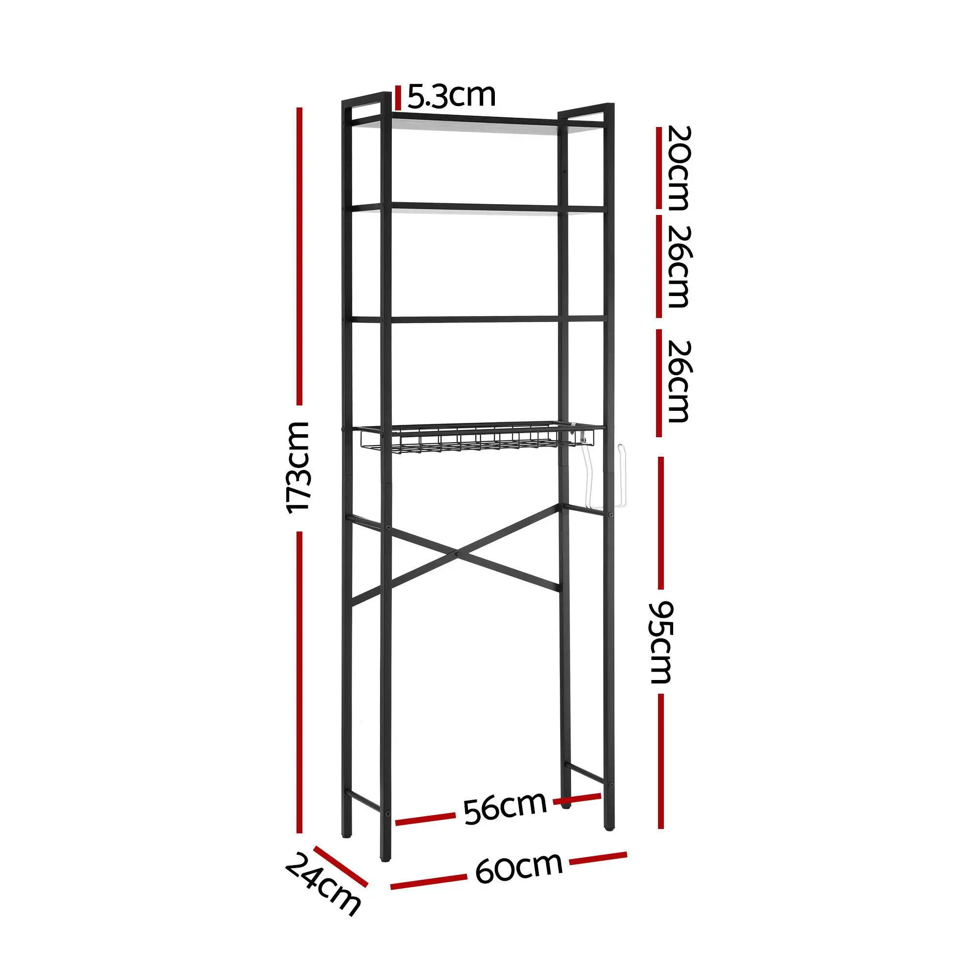 Over Toilet Bathroom Storage Rack 4 Tier Space Saving White Organizer Shelf for Home Bathroom Laundry Room