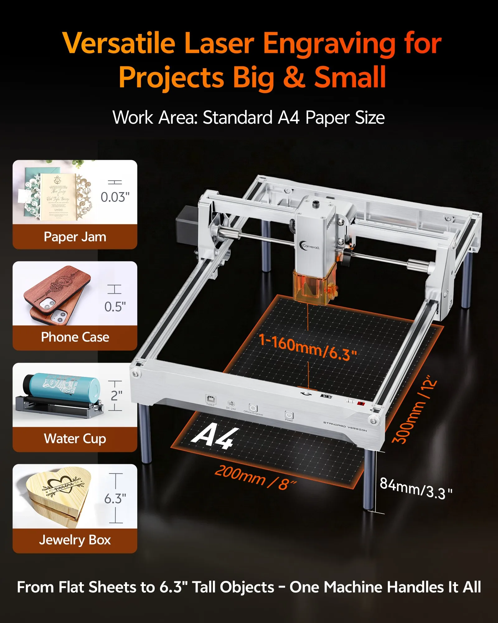 Carverall K15PRO 7W 12W Laser Engraver Cutter Machine, 200x300mm A4 Area, 15000mm/min, 0.01mm Precision, WiFi USB App, LightBurn LaserGRBL, 300+ Materials, for Wood Leather Acrylic, DIY Crafts, Personalised Gifts, Home Workshop Small Business