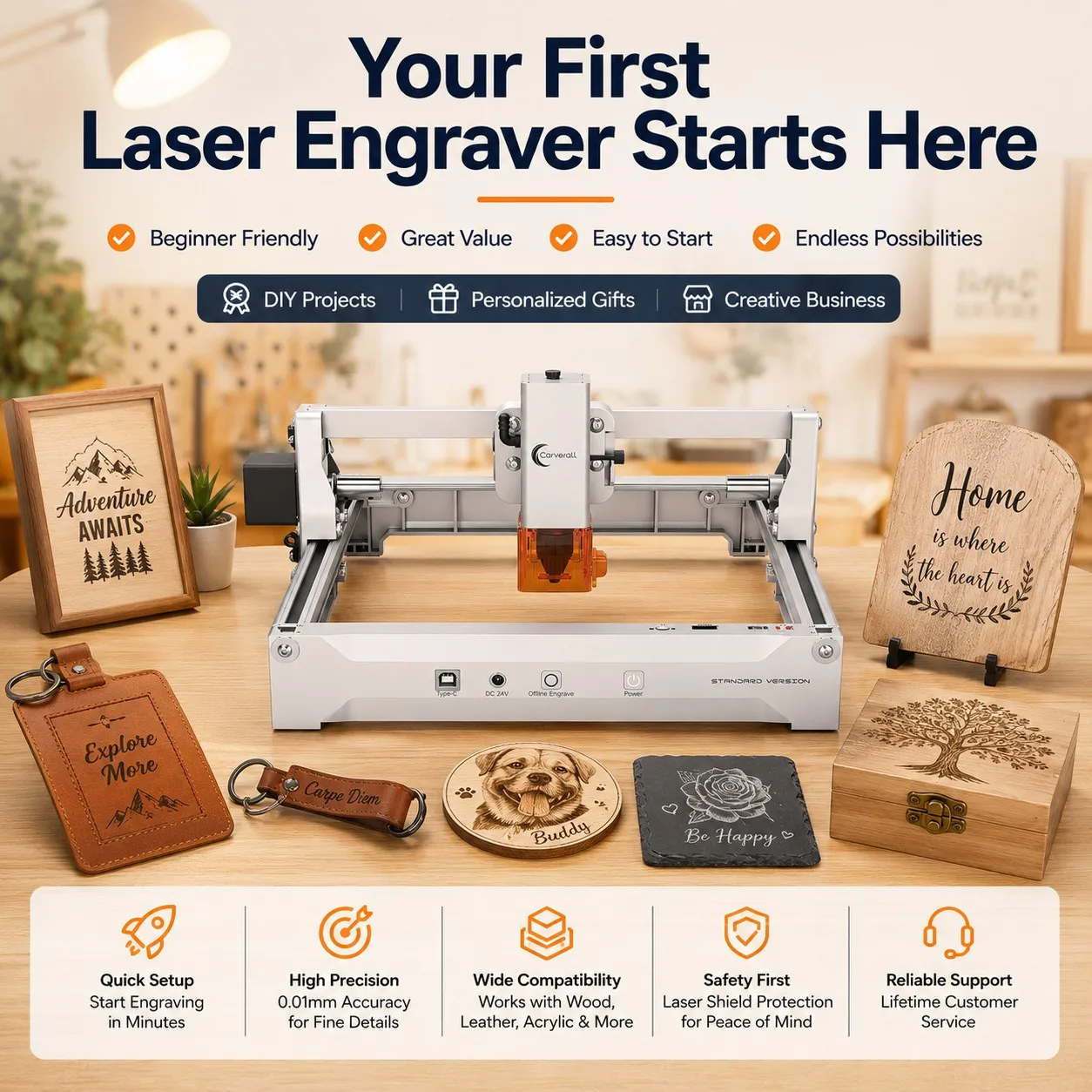 Carverall K15PRO 7W 12W Laser Engraver Cutter Machine, 200x300mm A4 Area, 15000mm/min, 0.01mm Precision, WiFi USB App, LightBurn LaserGRBL, 300+ Materials, for Wood Leather Acrylic, DIY Crafts, Personalised Gifts, Home Workshop Small Business