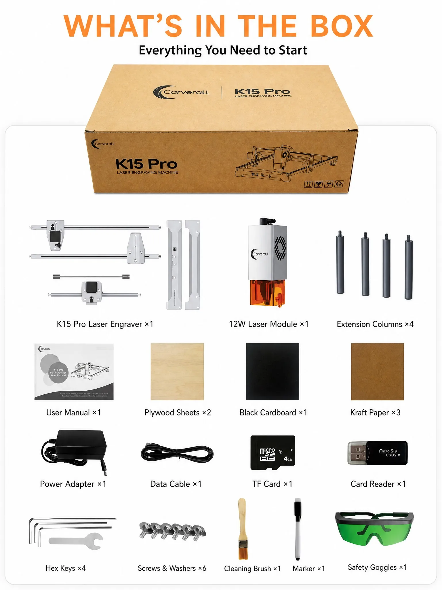 Carverall K15PRO 7W 12W Laser Engraver Cutter Machine, 200x300mm A4 Area, 15000mm/min, 0.01mm Precision, WiFi USB App, LightBurn LaserGRBL, 300+ Materials, for Wood Leather Acrylic, DIY Crafts, Personalised Gifts, Home Workshop Small Business