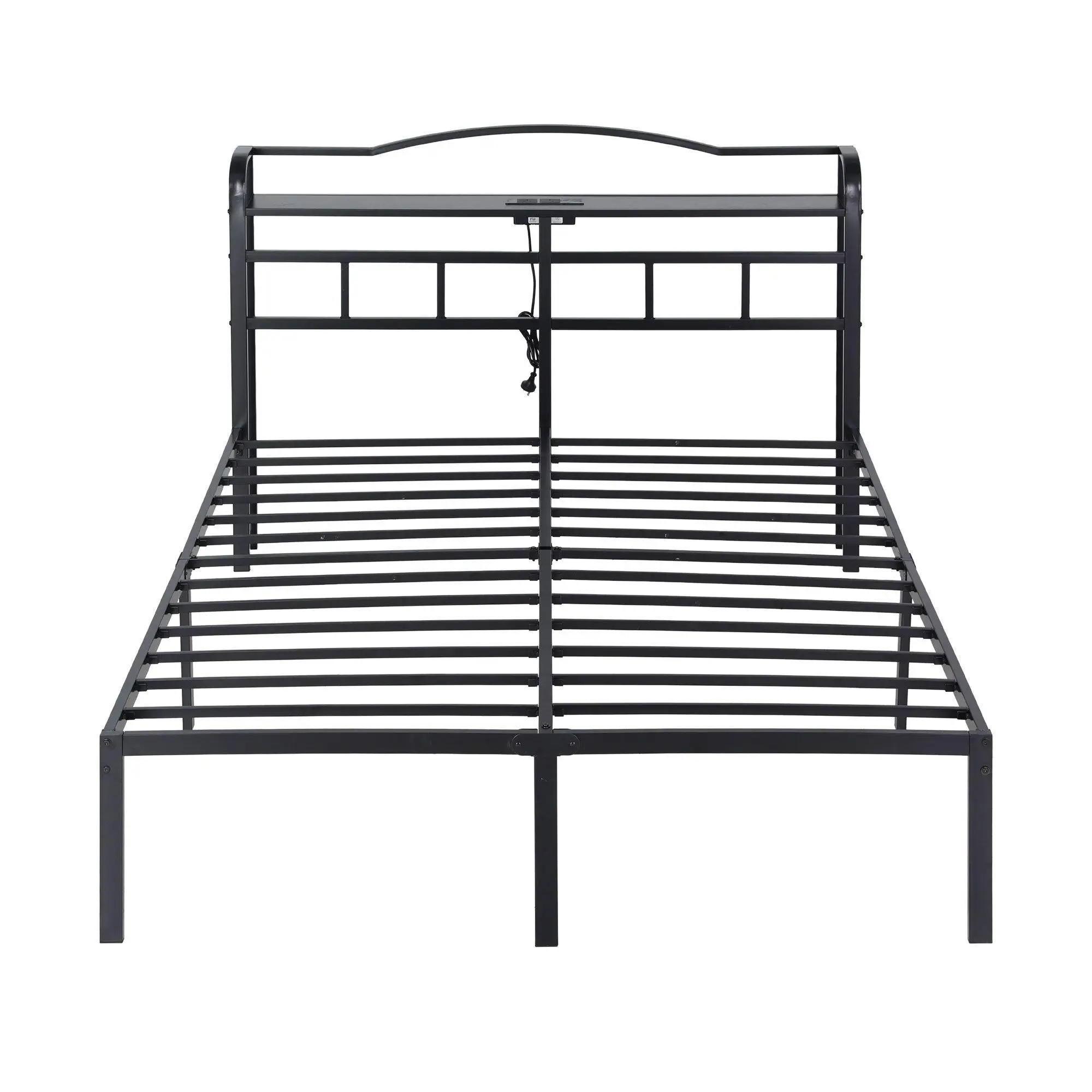 Queen Size Bed Frame with Charging Station Modern Upholstered Platform Bed Frame with Storage Headboard for Bedroom
