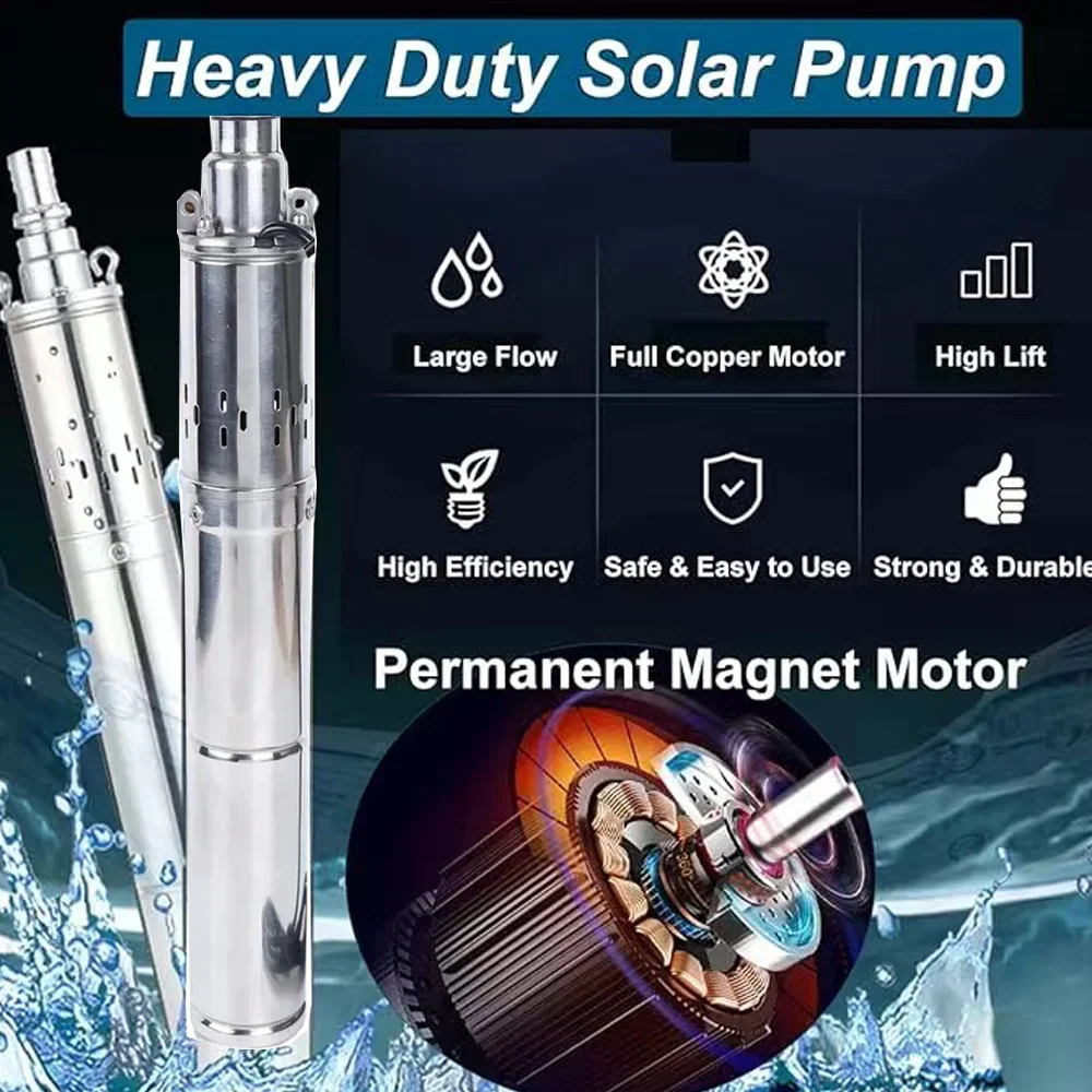 370W 750W 24V 48V 60V 72V DC Brushless Solar Submersible Water Pump with Built-in Controller, Solar Screw Deep Well Pump