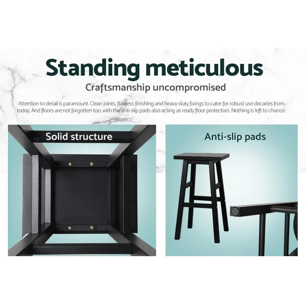 4 Pack Wooden Bar Stools for Kitchen Counter Black High Back Seating Set