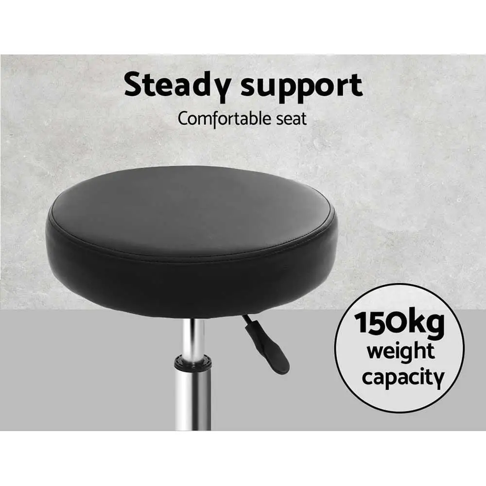 Adjustable Height Round Swivel Salon Stool with Backrest Black Rolling Beauty Chair for Spa Tattoo Makeup Studio