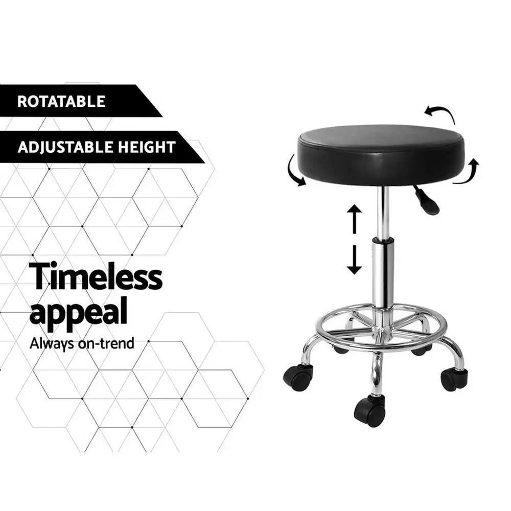 Adjustable Height Round Swivel Salon Stool with Backrest Black Rolling Beauty Chair for Spa Tattoo Makeup Studio