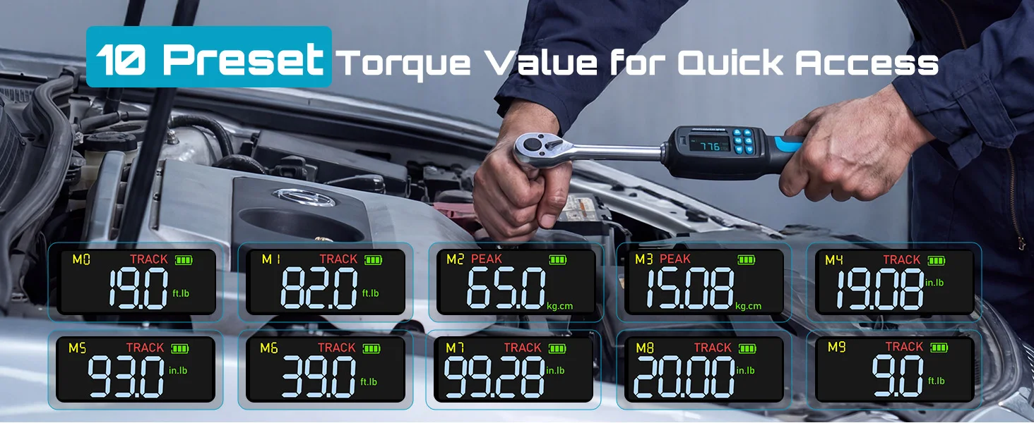 SEESII D3-Nova 3/8" 135N.m Digital Torque Wrench Kit Dual Direction Ratchet ±2% Accuracy Buzzer and LED Alart Track & Peak Mode for Auto/Motorcycle/Bicycle Repair