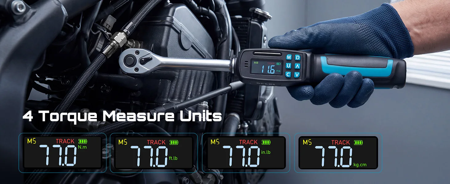 SEESII D3-Nova 3/8" 135N.m Digital Torque Wrench Kit Dual Direction Ratchet ±2% Accuracy Buzzer and LED Alart Track & Peak Mode for Auto/Motorcycle/Bicycle Repair