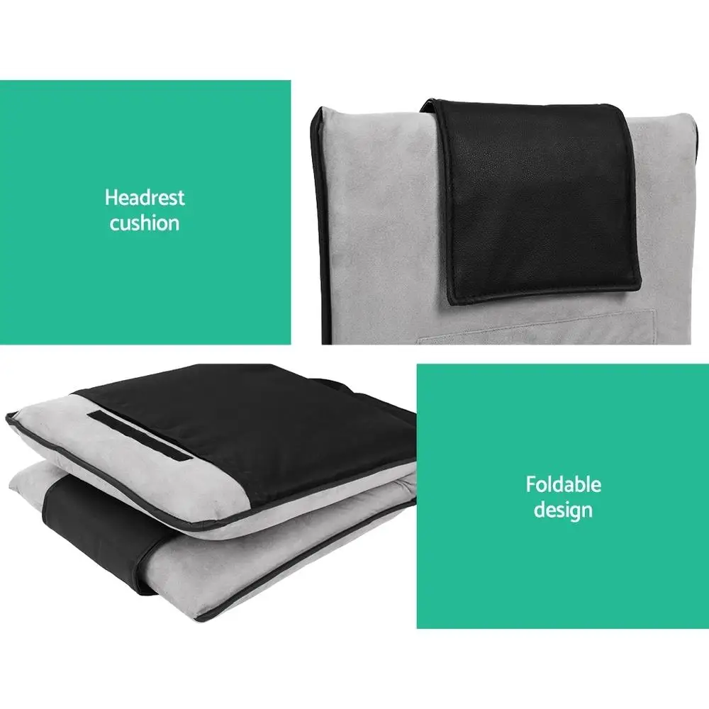 2 Piece Velvet Grey Floor Lounge Sofa Bed Cushion for Living Room Relaxation and Seating