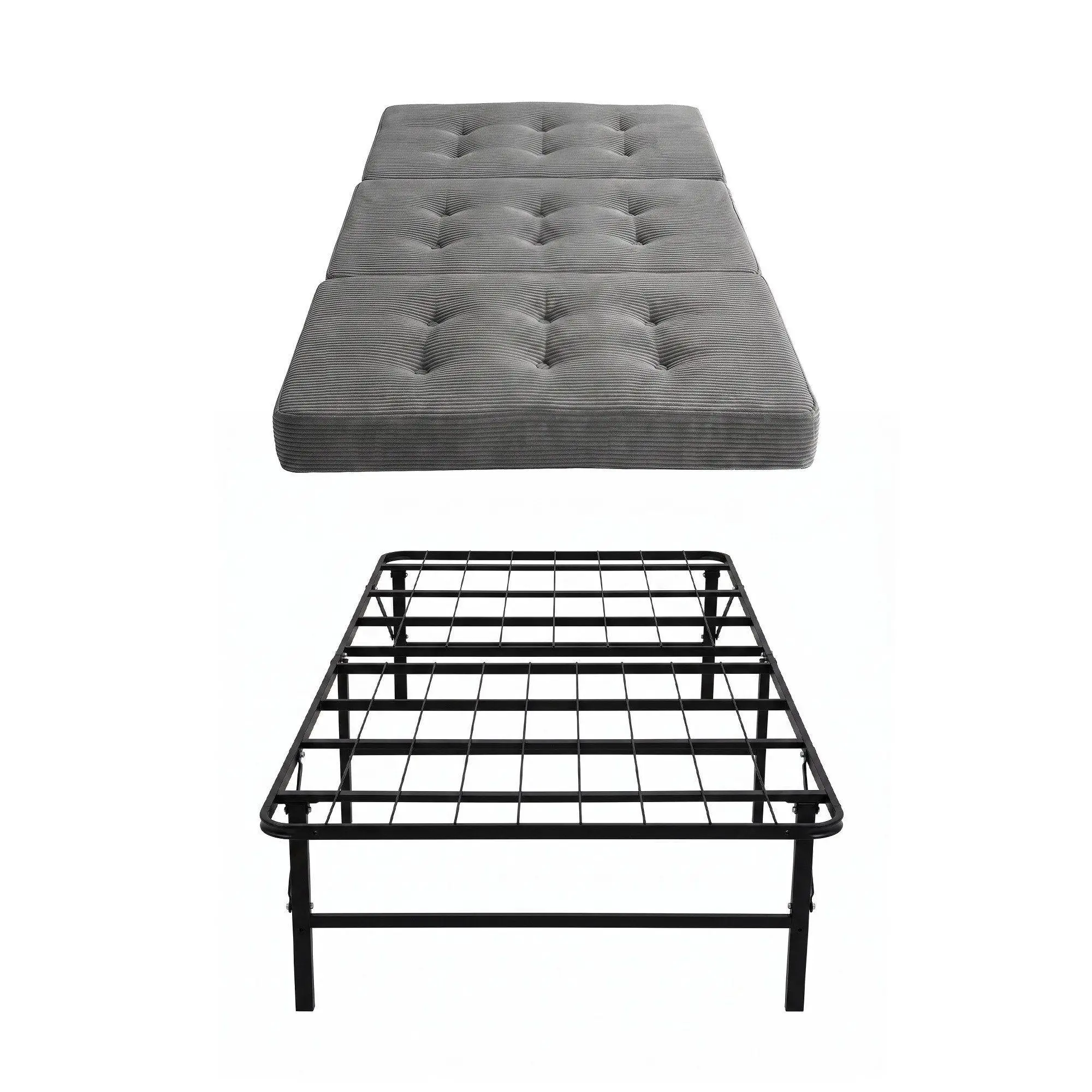 Foldable Guest Bed with 15cm Foam Mattress Single Metal Folding Frame Portable Sleeping Cot