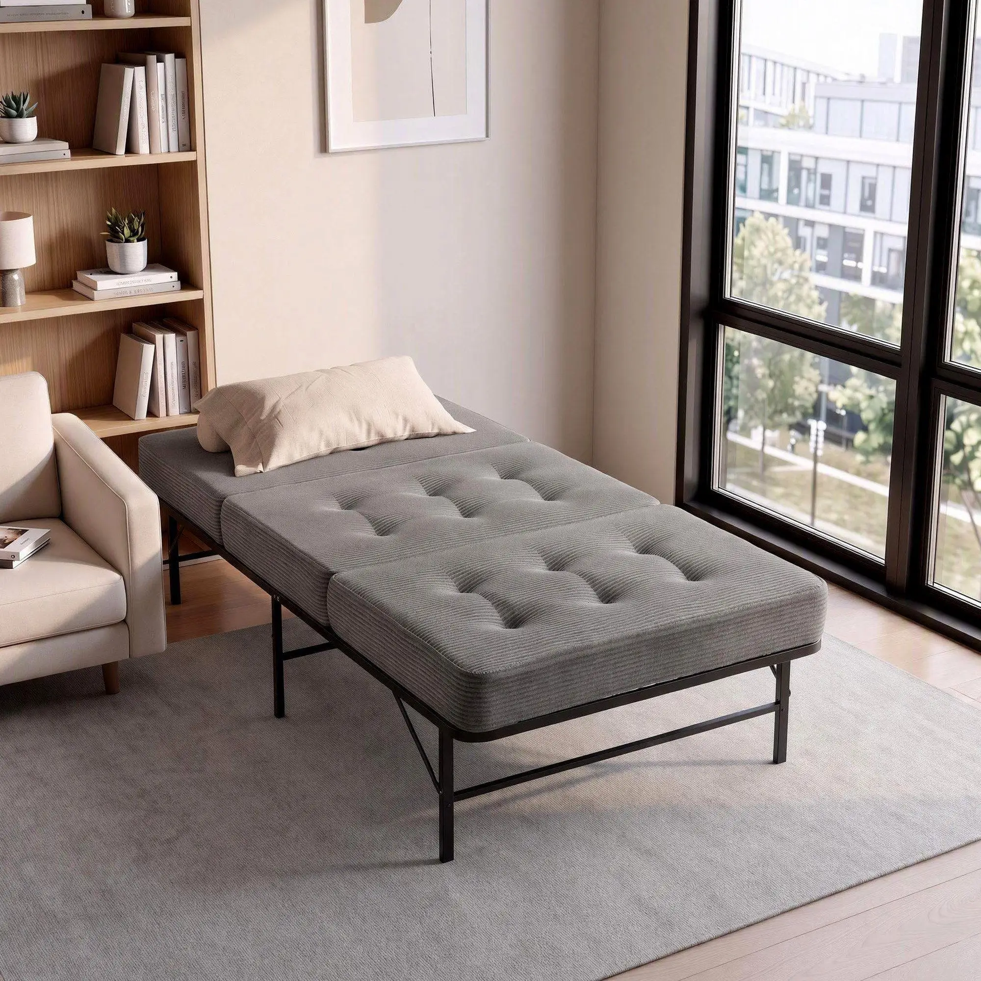 Foldable Guest Bed with 15cm Foam Mattress Single Metal Folding Frame Portable Sleeping Cot