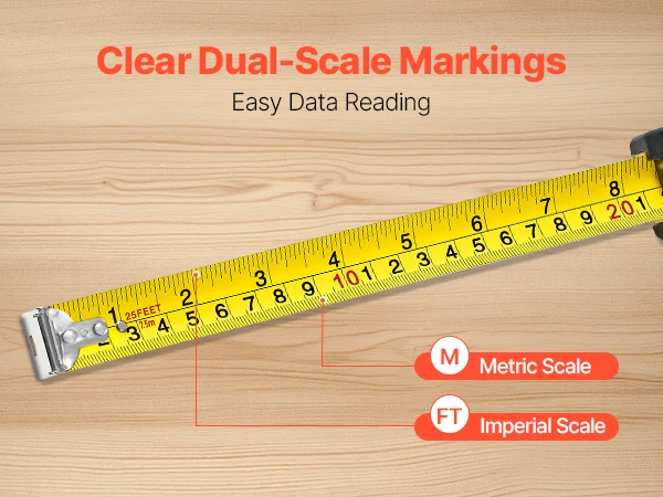 SucceBuy Tape Measure 25 ft Length Measuring Tape with Retractable Imperial and Metric ft/m Dual-Scale & ABS Case for Outdoor