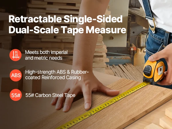 SucceBuy Tape Measure 25 ft Length Measuring Tape with Retractable Imperial and Metric ft/m Dual-Scale & ABS Case for Outdoor