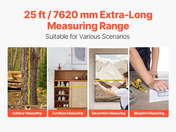SucceBuy Tape Measure 25 ft Length Measuring Tape with Retractable Imperial and Metric ft/m Dual-Scale & ABS Case for Outdoor