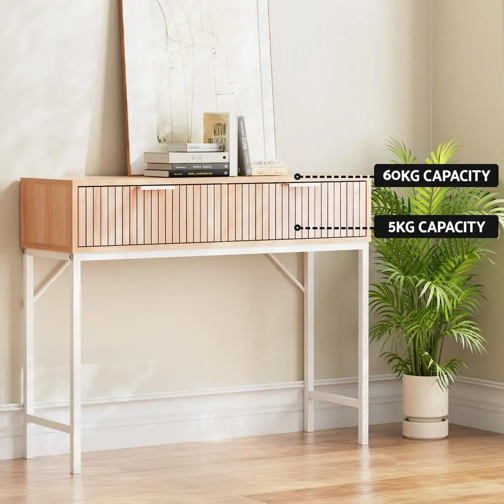 Modern Console Table with 2 Drawers 92CM Narrow Entryway Storage Table for Living Room Hallway Bedroom Furniture