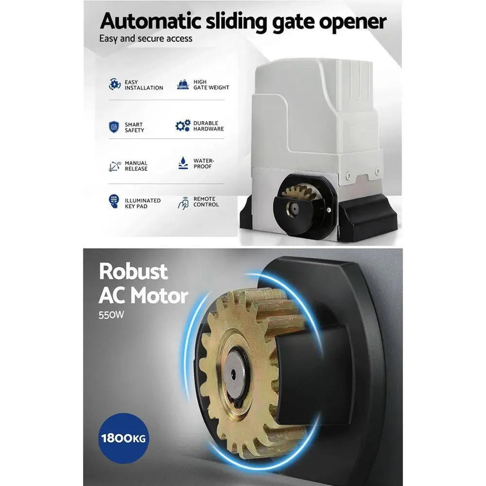 Automatic Sliding Gate Opener Kit 6M 1800KG Heavy Duty Electric Gate Motor for Home and Commercial Use
