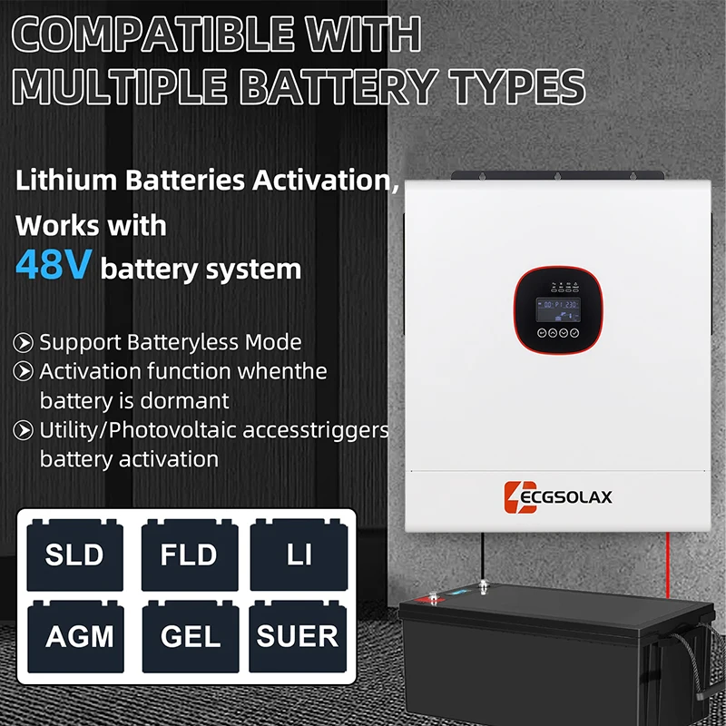 ECGSOLAX 12KW Hybrid Solar Inverter 48V 230Vac With Dual MPPT 160A Solar Charger Pure Sine Wave Hybrid Inverter Built-in WIFI