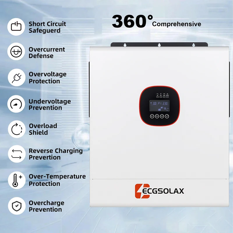ECGSOLAX 12KW Hybrid Solar Inverter 48V 230Vac With Dual MPPT 160A Solar Charger Pure Sine Wave Hybrid Inverter Built-in WIFI