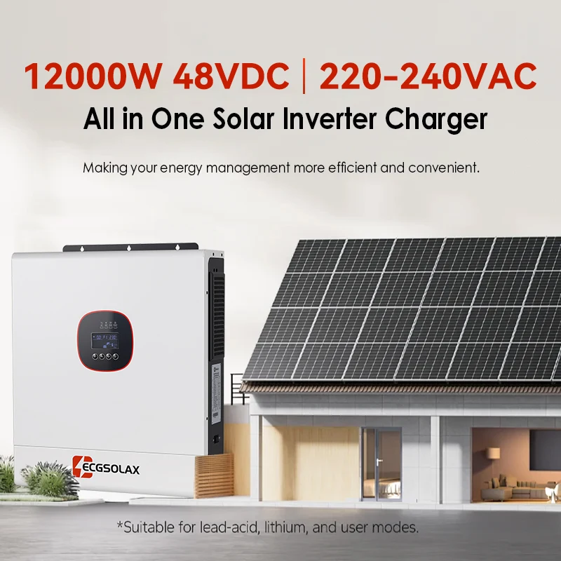 ECGSOLAX 12KW Hybrid Solar Inverter 48V 230Vac With Dual MPPT 160A Solar Charger Pure Sine Wave Hybrid Inverter Built-in WIFI