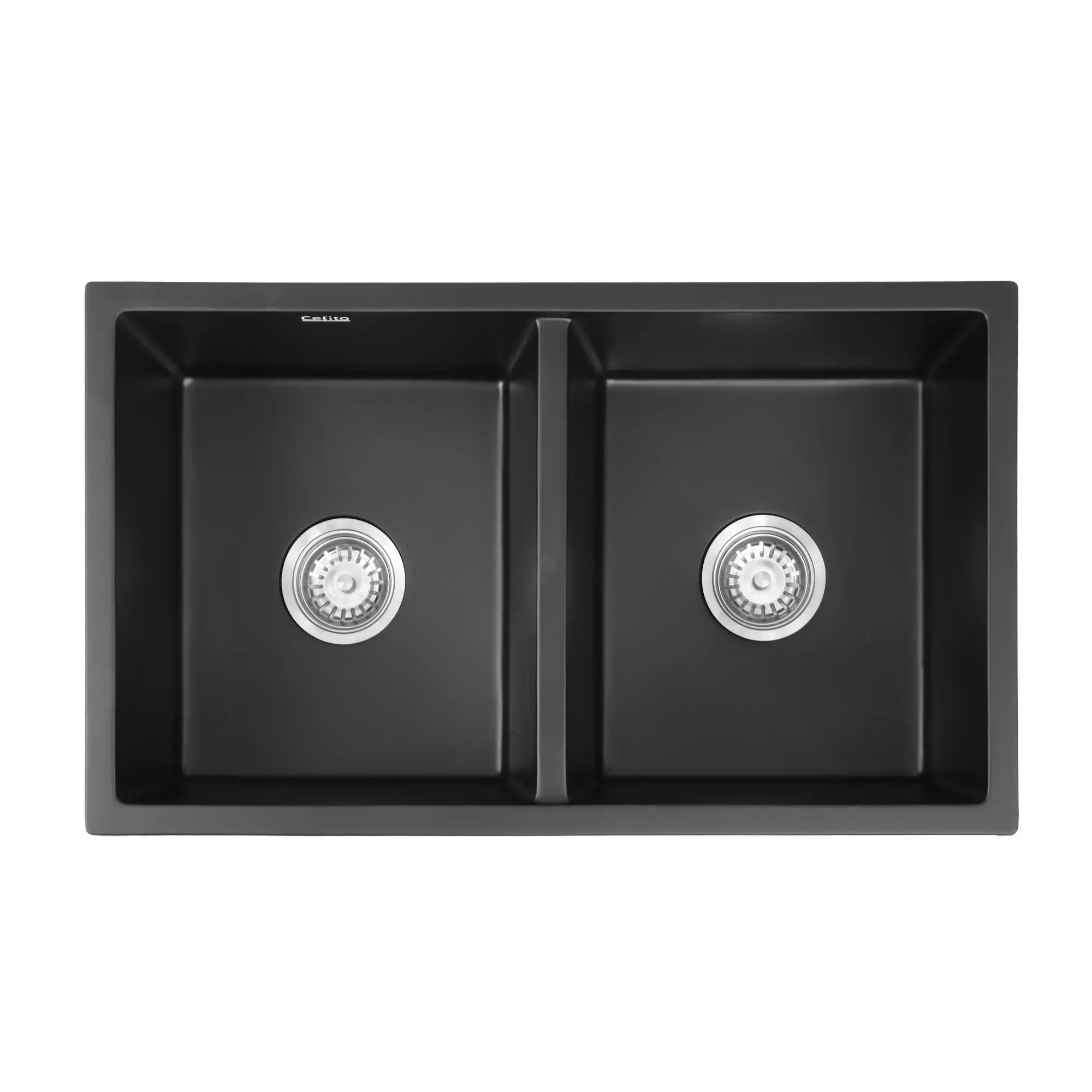 77x45cm Black Granite Stone Kitchen Sink Double Bowl Durable Undermount Topmount Modern Anti Scratch Composite Basin