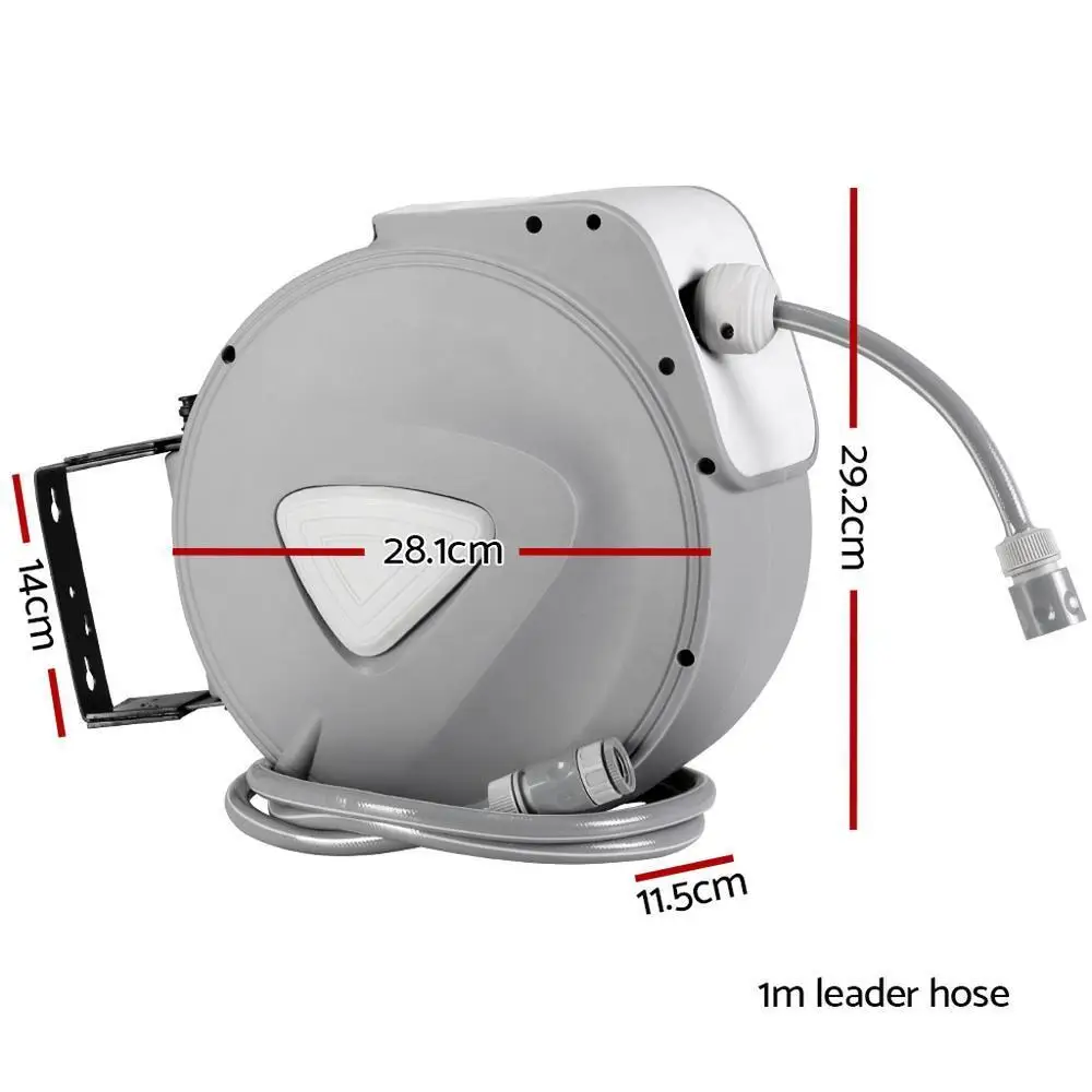 10M Retractable Auto Rewind Garden Hose Reel with Spray Gun Wall Mounted Water Hose Set