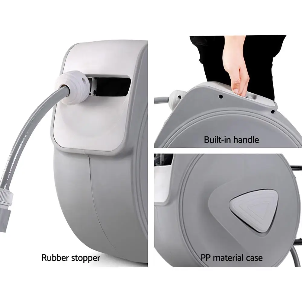 10M Retractable Auto Rewind Garden Hose Reel with Spray Gun Wall Mounted Water Hose Set