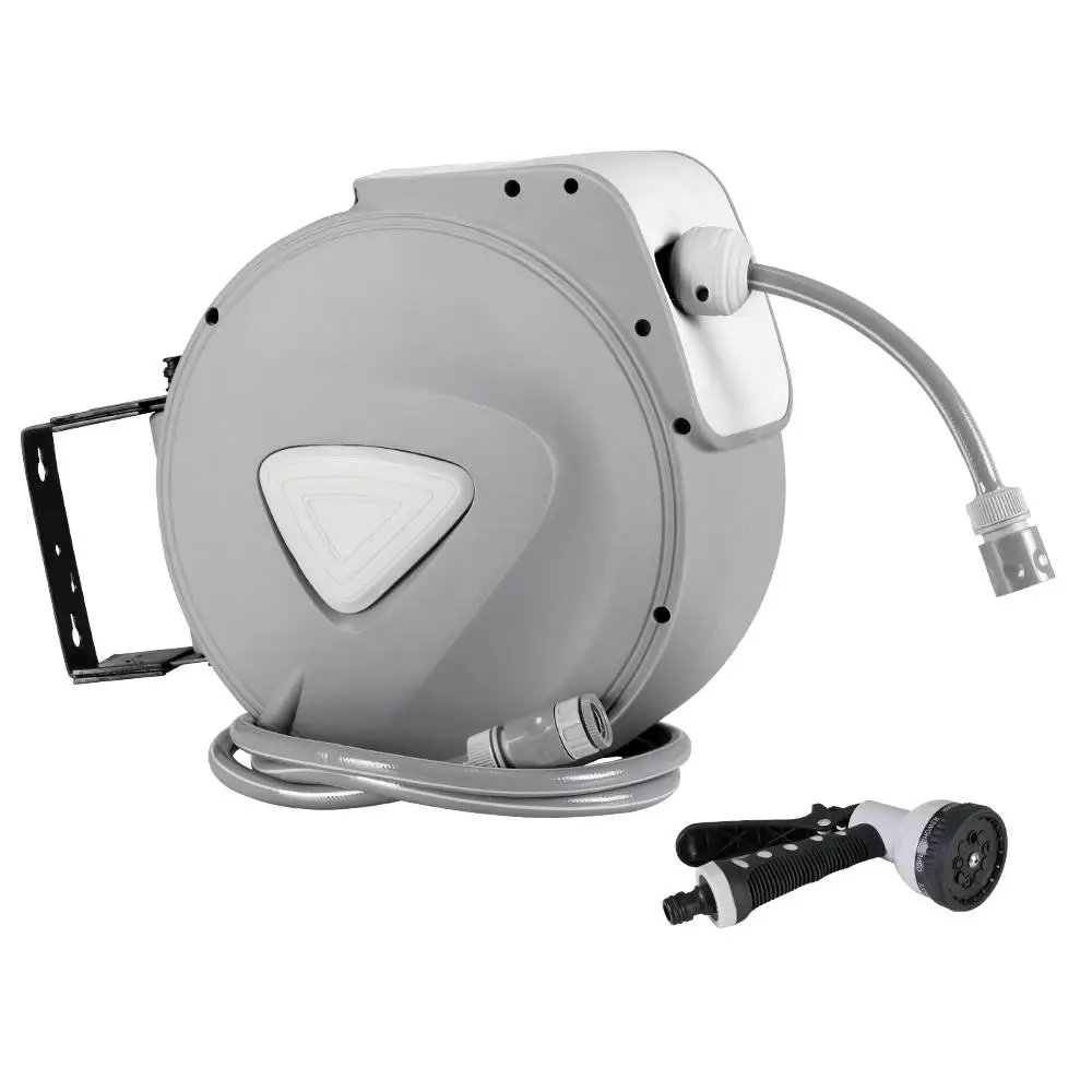 10M Retractable Auto Rewind Garden Hose Reel with Spray Gun Wall Mounted Water Hose Set