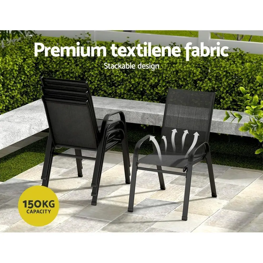 5 Piece Outdoor Dining Set Patio Table and Chairs Garden Bistro Furniture Black Steel Frame