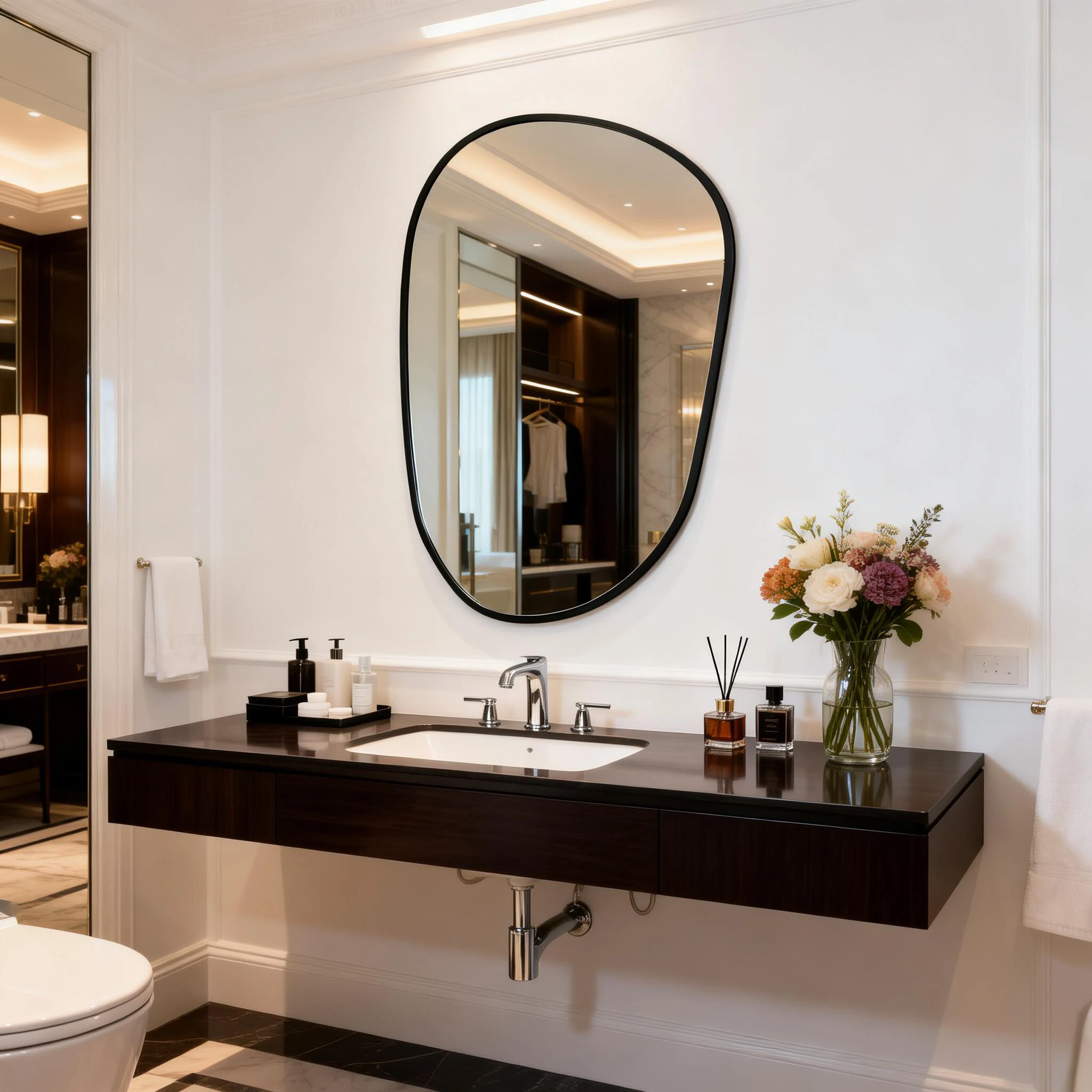 Irregular Wall Mirror Asymmetrical Mirror 54x85cm Aluminum Frame Black Mirror Tempered Glass Bathroom Mirror for Living Rooms Bedrooms