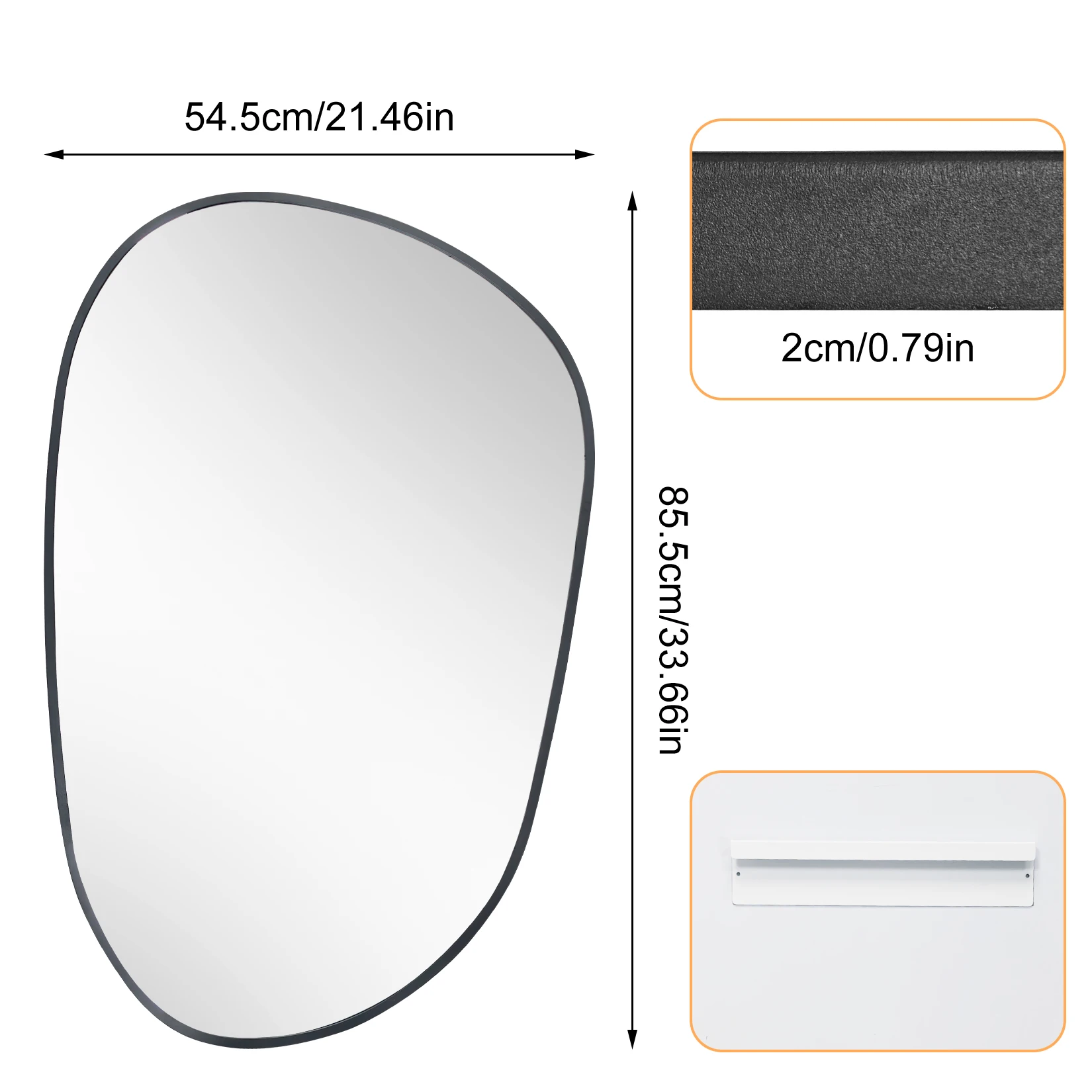 Irregular Wall Mirror Asymmetrical Mirror 54x85cm Aluminum Frame Black Mirror Tempered Glass Bathroom Mirror for Living Rooms Bedrooms
