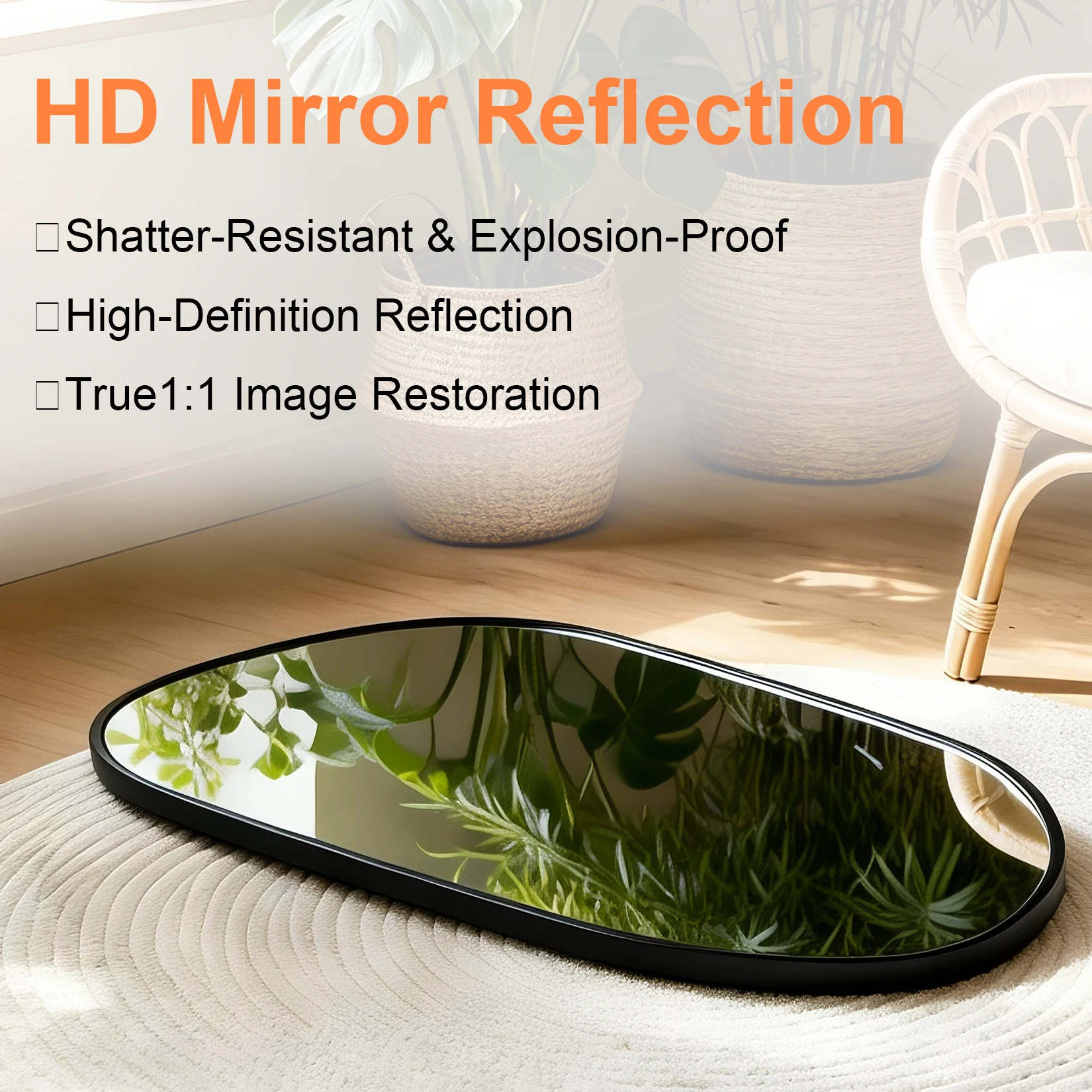 Irregular Wall Mirror Asymmetrical Mirror 54x85cm Aluminum Frame Black Mirror Tempered Glass Bathroom Mirror for Living Rooms Bedrooms