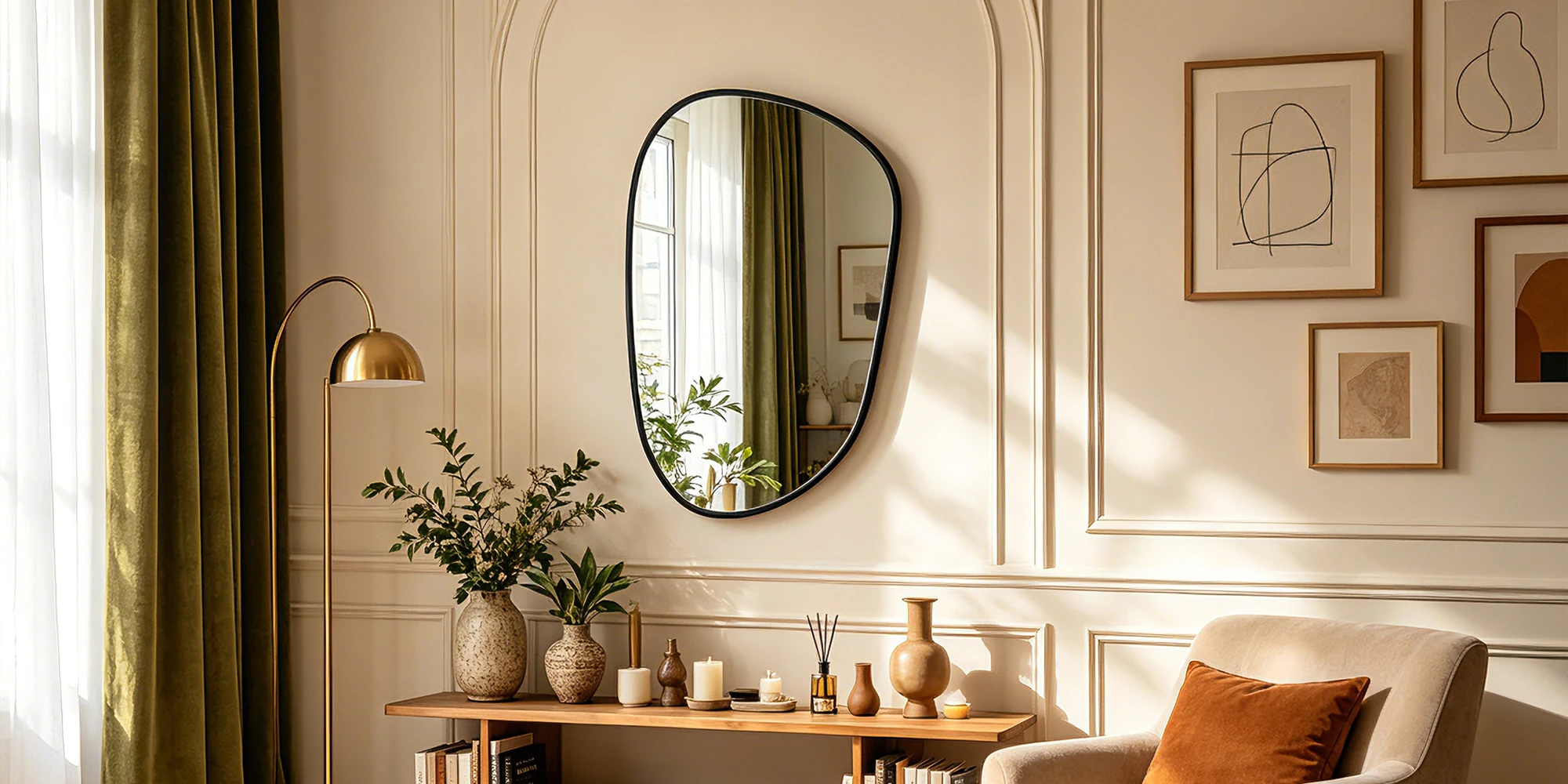 Irregular Wall Mirror Asymmetrical Mirror 54x85cm Aluminum Frame Black Mirror Tempered Glass Bathroom Mirror for Living Rooms Bedrooms