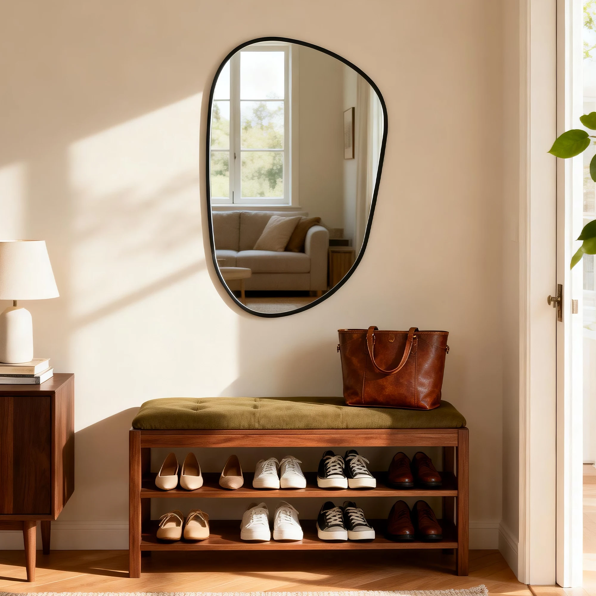 Irregular Wall Mirror Asymmetrical Mirror 54x85cm Aluminum Frame Black Mirror Tempered Glass Bathroom Mirror for Living Rooms Bedrooms