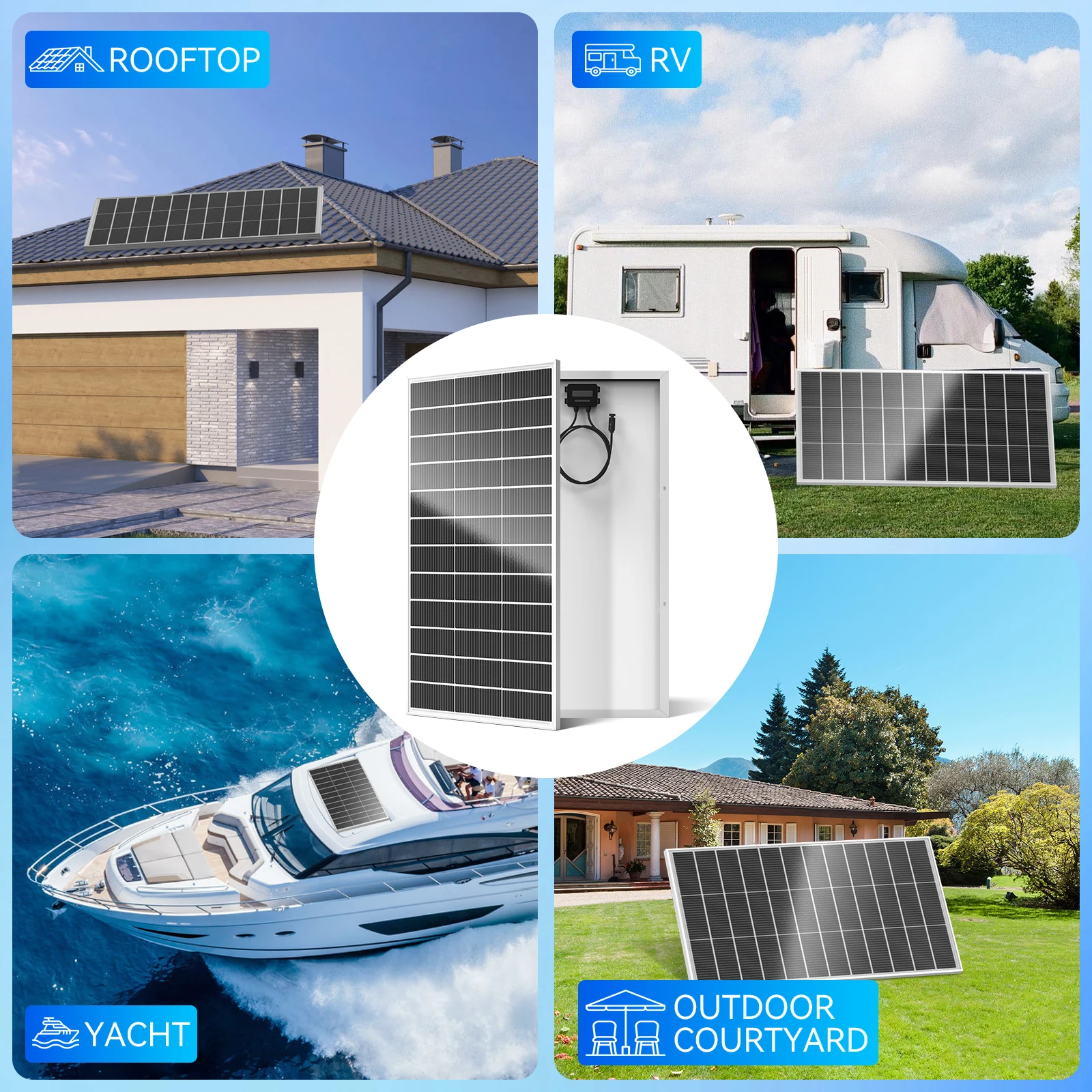 RVPOZWER 500W N-Type Monocrystalline Rigid Solar Panel White Frame High Conversion Efficiency Waterproof Solar Module for Home RV Farm Camping Off-Grid Power System Trailer Boat