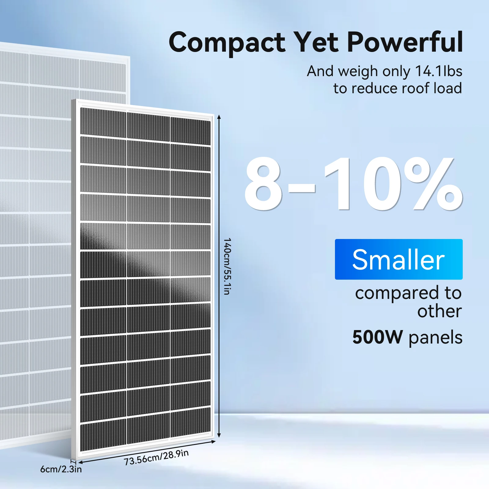RVPOZWER 500W N-Type Monocrystalline Rigid Solar Panel White Frame High Conversion Efficiency Waterproof Solar Module for Home RV Farm Camping Off-Grid Power System Trailer Boat