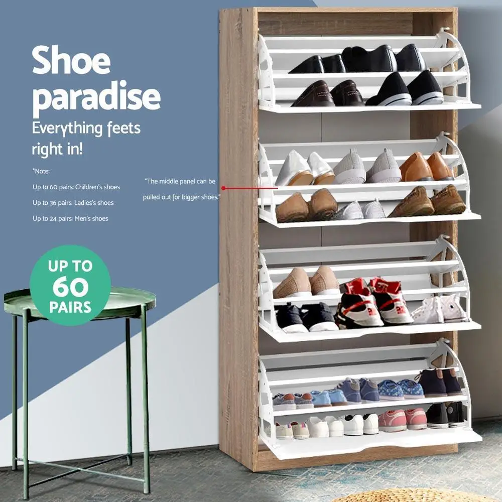 Shoe Storage Cabinet 60 Pairs 4 Tier Shoe Organizer Entryway Furniture White stand