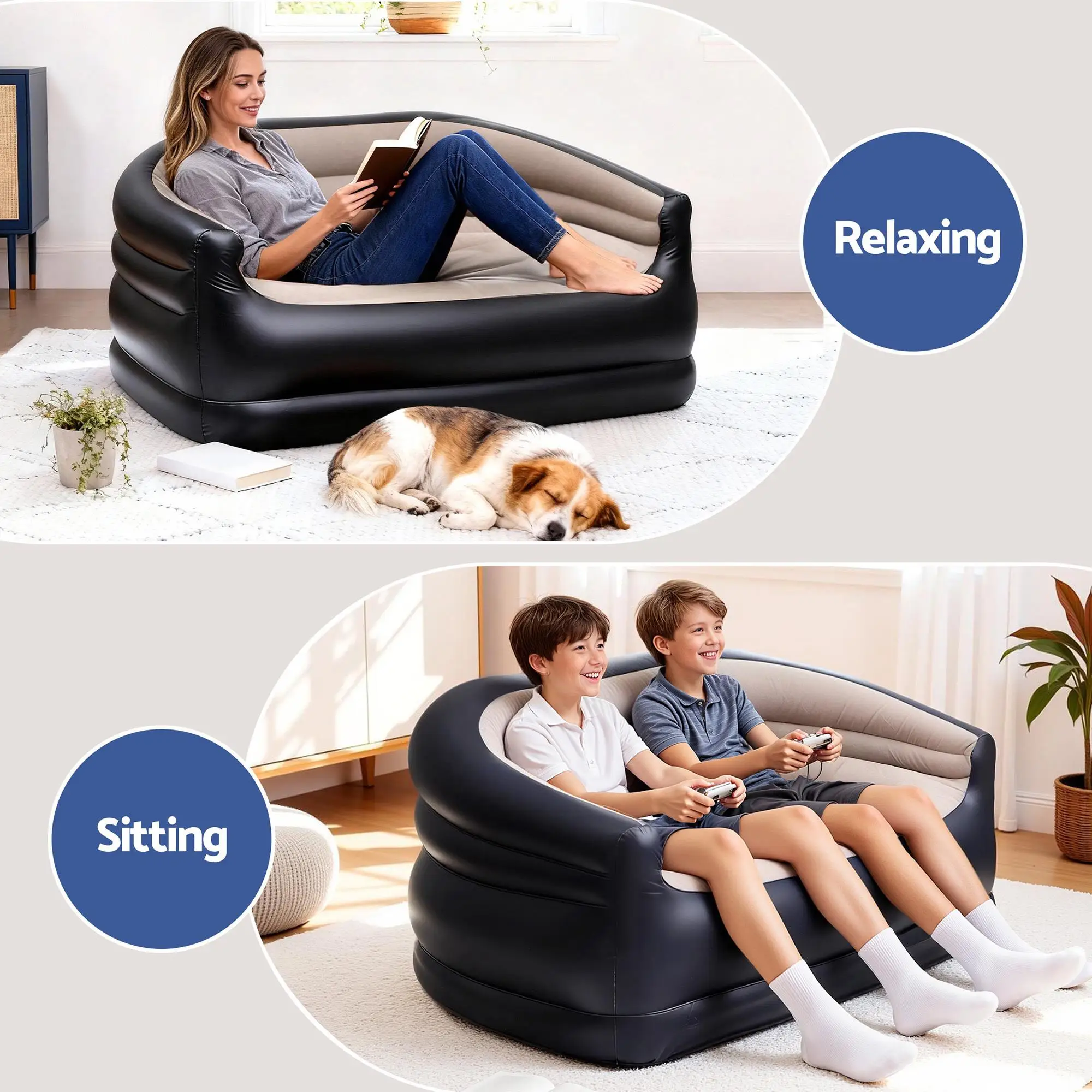 Outdoor Air Inflatable Sofa Two Seater Lounge Chair with Pump for camping Portable Blow Up Couch