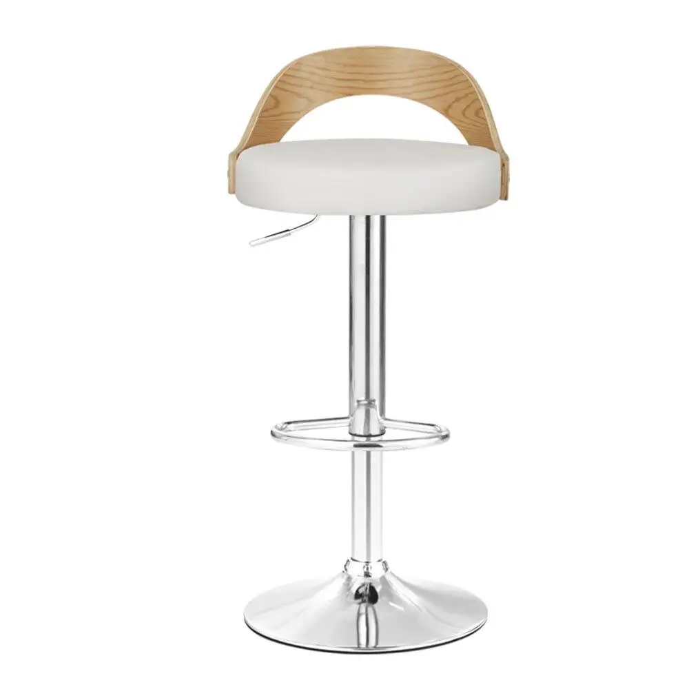 Set of 2 Adjustable White Leather Padded Bar Stools Swivel Kitchen Counter Chairs with Footrest Modern Pub Seating