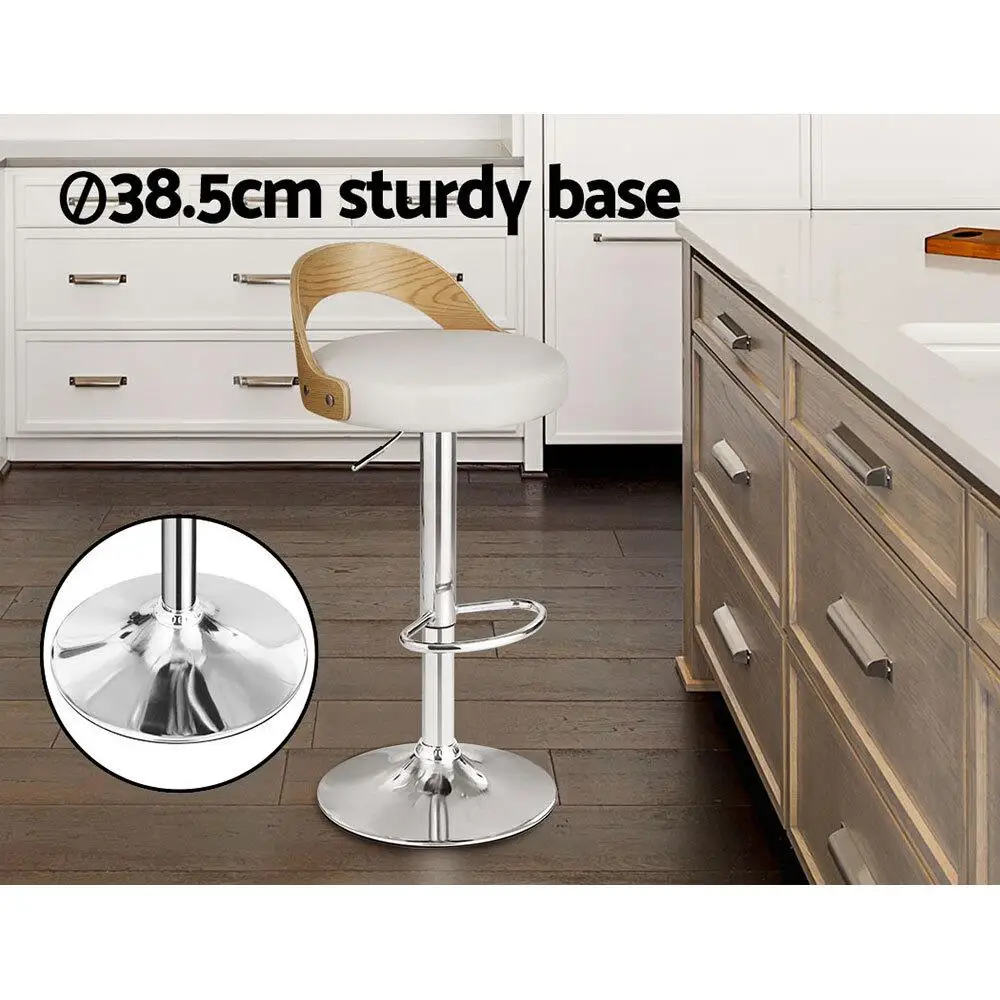Set of 2 Adjustable White Leather Padded Bar Stools Swivel Kitchen Counter Chairs with Footrest Modern Pub Seating