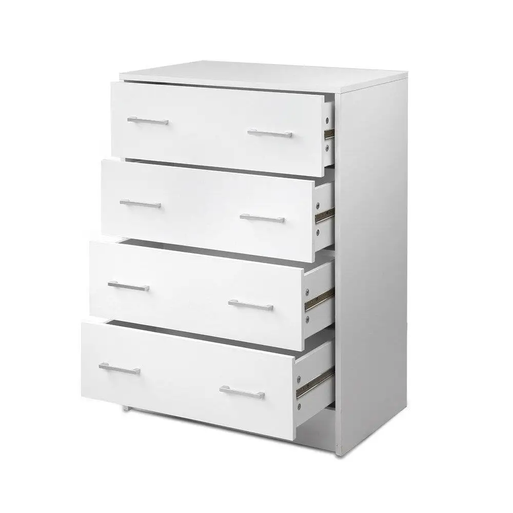 4 Drawer Chest White Tall Storage Cabinet Modern Bedroom Dresser Minimalist Freestanding Organizer for Home Use