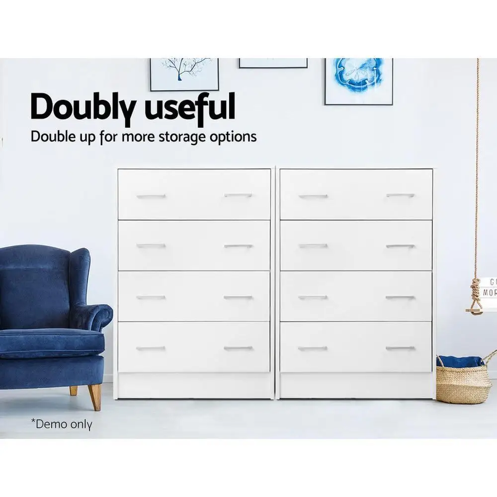 4 Drawer Chest White Tall Storage Cabinet Modern Bedroom Dresser Minimalist Freestanding Organizer for Home Use