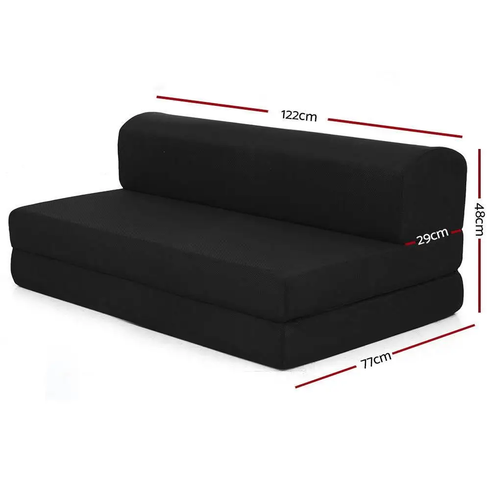 Foldable Foam Mattress Double Size Black Tri Fold Bed Mat Portable Sleeping Cushion