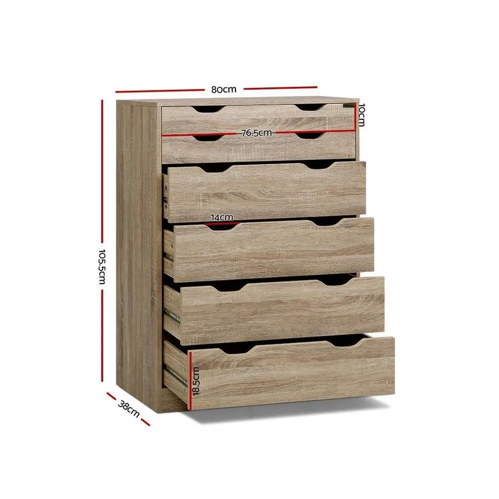 6 Drawer Oak Chest Storage Cabinet Modern Bedroom Dresser Wooden Organizer Tall Furniture Unit