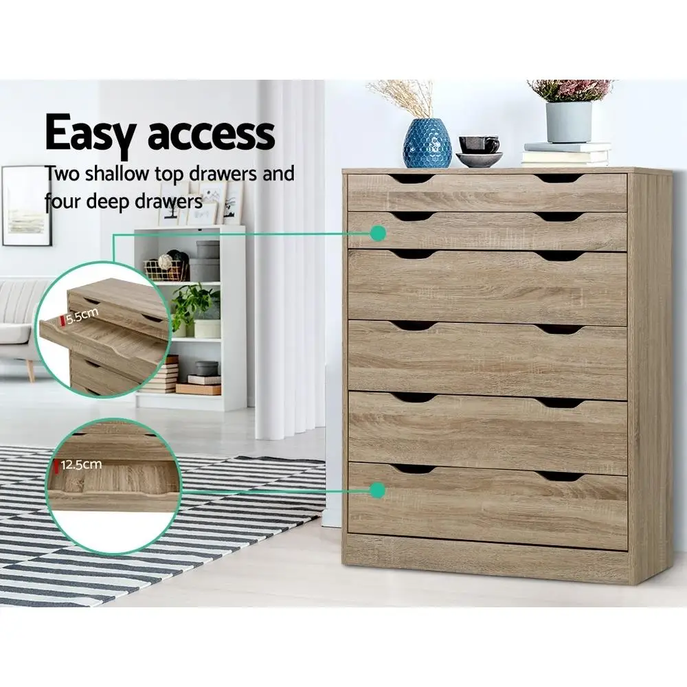 6 Drawer Oak Chest Storage Cabinet Modern Bedroom Dresser Wooden Organizer Tall Furniture Unit